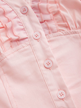 Cotton-blend V-neck Lettuce Trim Short Sleeve Blouse