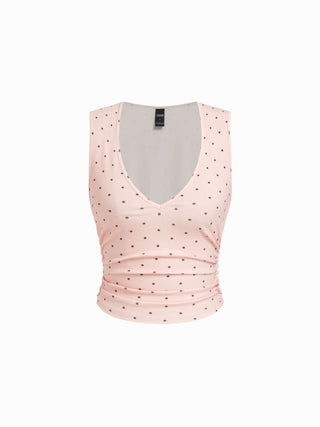 Cotton-blend V-neck Ruched Tank Top