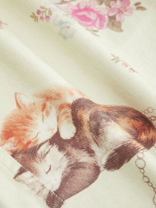 Cotton Mid Rise Fruit Cat Graphic Barrel-leg Trousers