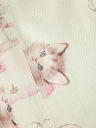 Cotton Mid Rise Fruit Cat Graphic Barrel-leg Trousers