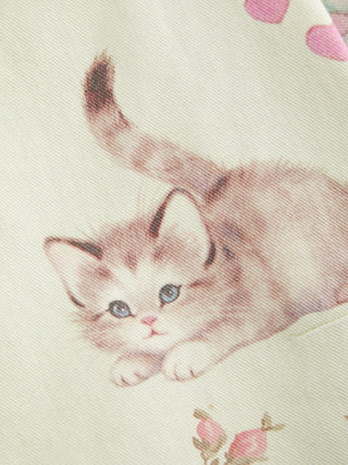 Cotton Mid Rise Fruit Cat Graphic Barrel-leg Trousers
