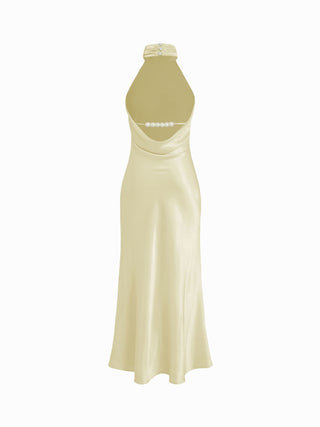 Satin Halter Neckline Backless Mermaid Maxi Mermaid Dress