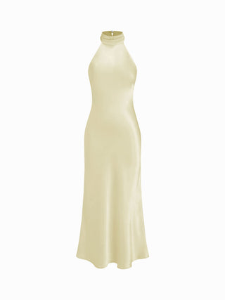 Satin Halter Neckline Backless Mermaid Maxi Mermaid Dress