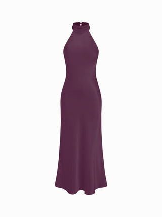Satin Halter Neckline Backless Mermaid Maxi Mermaid Dress