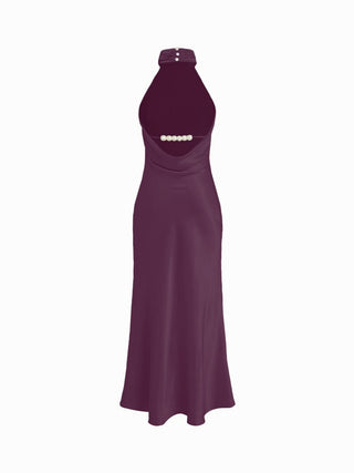 Satin Halter Neckline Backless Mermaid Maxi Mermaid Dress