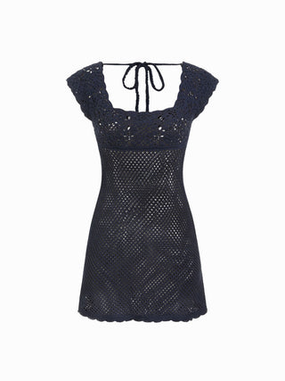 Crochet Square Neck Knitted Sheer Beach Dress