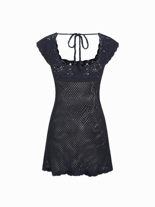 Crochet Square Neck Knitted Sheer Beach Dress