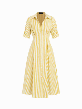 Cotton-blend Striped Mid-length Sleeve Draped Shirt Maxi Dress