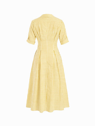 Cotton-blend Striped Mid-length Sleeve Draped Shirt Maxi Dress