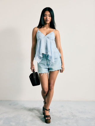 Sequins Floral Embroidery V-Neck Asymmetrical Hem Cami Top