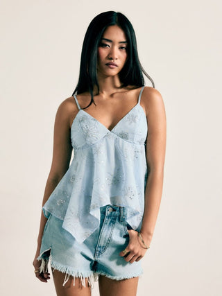 Sequins Floral Embroidery V-Neck Asymmetrical Hem Cami Top