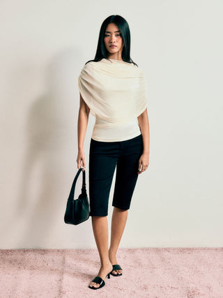 Knit Boat Neck Ruched Bolero Top