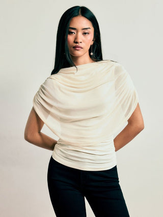 Knit Boat Neck Ruched Bolero Top