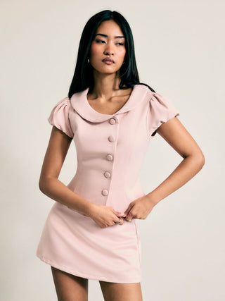 Woven Puff Sleeve Peter Pan Collar Button Front Blouse For Daily Casual Date