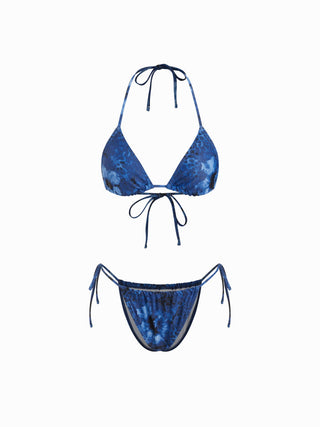 Floral & Leopard Halter Neckline Tie Side Bikini Set With Cover Top & Skirt