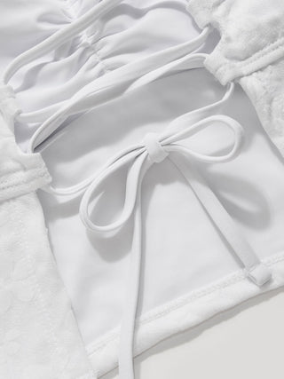 Sweetheart Neckline Floral Textured Ruched Low Rise Tie Side Bikini Set