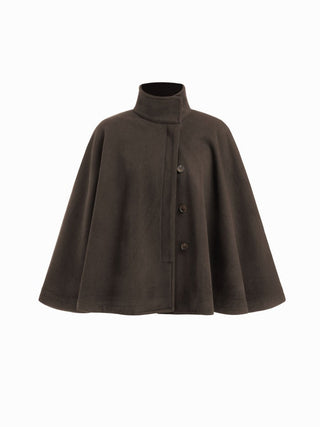 Wool-look Stand Collar Cloak Sleeve Oversized Jacket With Belt
