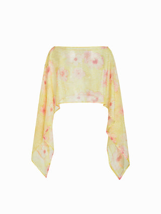 Chiffon Paisley Graphic Boat Neck Oversized Cape Top
