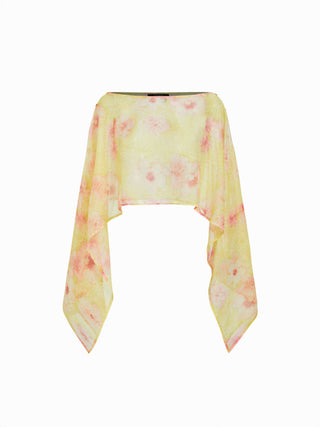 Chiffon Paisley Graphic Boat Neck Oversized Cape Top