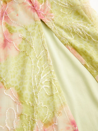 Floral Mesh Halter Neck Asymmetrical Split Mermaid Maxi Dress