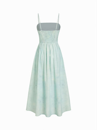 Cotton Fruit Graphic Square Neck Shirred Flared Cami Maxi Dress