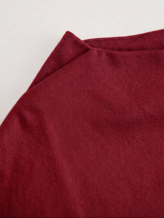 Cotton-blend Boat Neck Batwing Sleeve Drawstring Tee