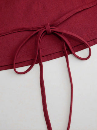 Cotton-blend Boat Neck Batwing Sleeve Drawstring Tee