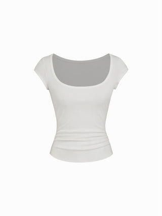 Scoop Neckline Ruched Cap Sleeve Top