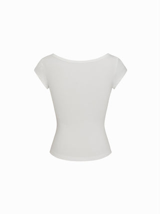 Scoop Neckline Ruched Cap Sleeve Top