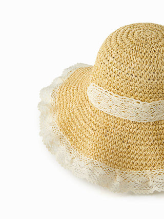 LACE TRIM STRAW HAT