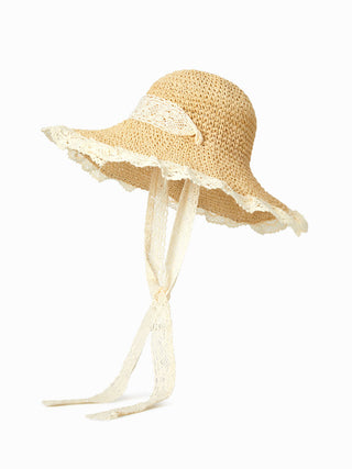 LACE TRIM STRAW HAT