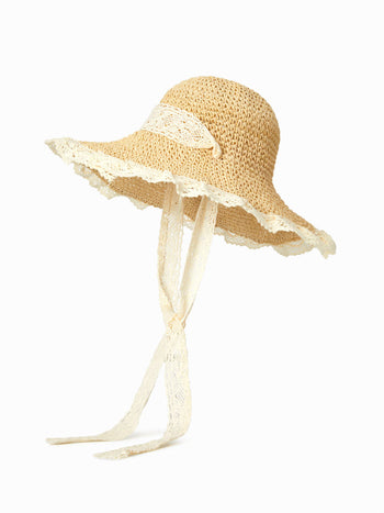 LACE TRIM STRAW HAT