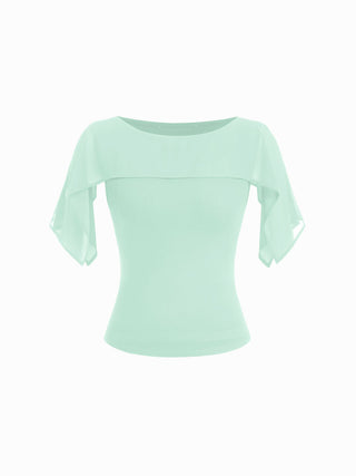 Boat Neck Draped Overlay Short Sleeve Top