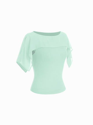 Boat Neck Draped Overlay Short Sleeve Top