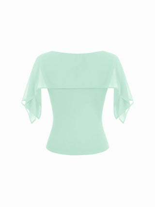 Boat Neck Draped Overlay Short Sleeve Top