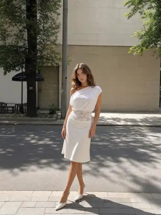Asymmetrical Neck Floral Lace Ruched Top