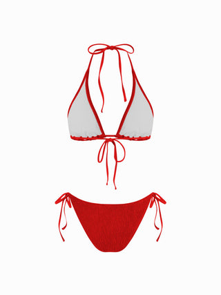 Textured Ruched Halter Tie Side Bikini Set