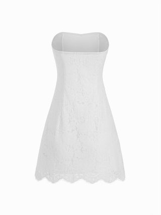 Cotton-blend Lace V-neck Bowknot A-line Mini Dress