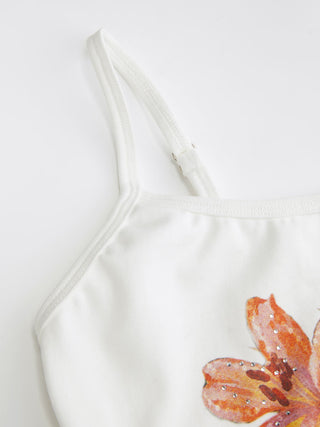 Cotton-blend Floral Rhinestone Cami Top