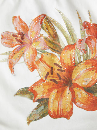 Cotton-blend Floral Rhinestone Cami Top