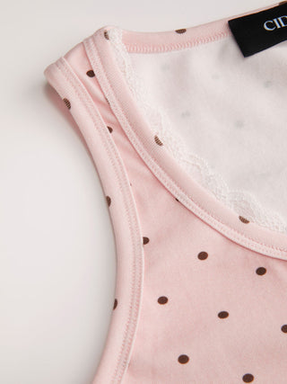 Cotton-blend Scoop Neck Lace Trim Tank Top