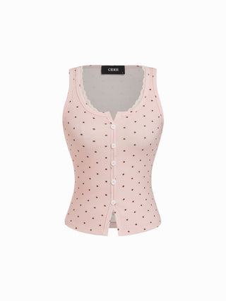 Cotton-blend Scoop Neck Lace Trim Tank Top