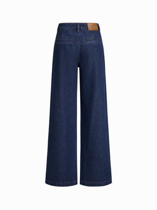 Denim Low Rise Washed Metal Detail Wide Leg Jeans