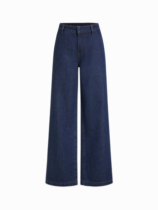 Denim Low Rise Washed Metal Detail Wide Leg Jeans