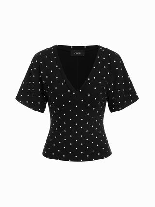 Cotton-blend High Stretch V-neck Short Sleeve Tee