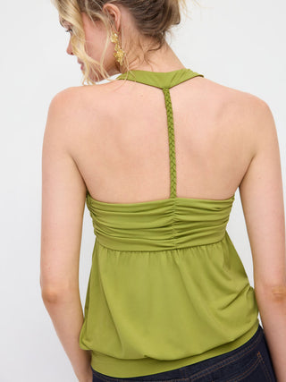 High Stretch Halter Neckline Draped Ruched Longline Top