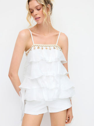 Seashell Detail Tiered Ruffled Cami Blouse