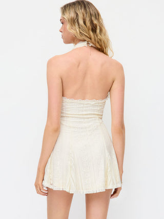 Lace Halter V-neck Bowknot A-line Mini Dress