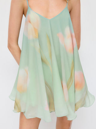 Tie-Back Bow Chiffon Floral Babydoll Mini Dress