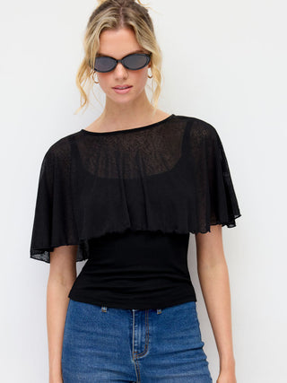 See-Through Ruffle Poncho With Tank Top
